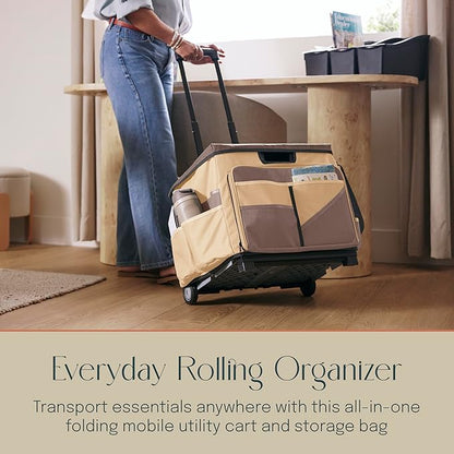 SVYP Mobile Utility Cart with Storage Organizer Bag, Rolling Cart, Chocolate/Sand