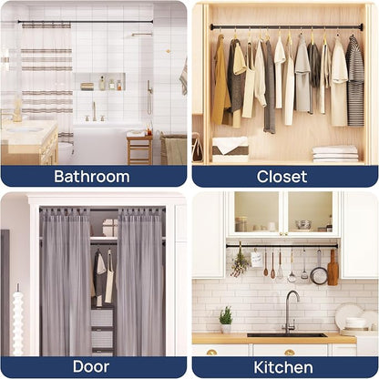 ENJOYBASICS Matte Black Shower Curtain Rod 30 to 64 Inches, Stainless Steel Adjustable Spring Tension Rods No Drill for Bathroom, Closet, Window, Room Divider, Never Rust, Non Slip