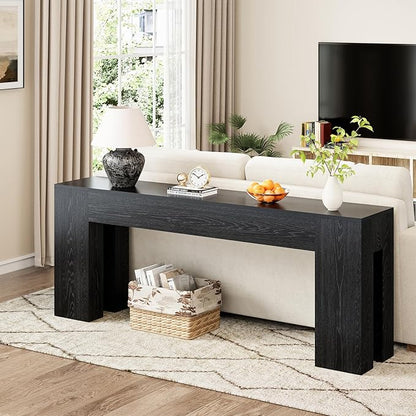Extra Long Sofa Console Table for Entryway Living Room, 79-Inch Farmhouse Wood Behind Couch Table, Rectangular Accent Console with Wooden Double Base for Hallway Foyer Entrance, Black