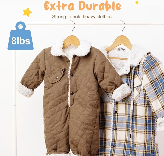 HOUSE DAY Wooden Baby Hangers for Closet 20 Pack, Kids Wooden Hangers for Baby Clothes, Heavy Duty Wood Toddler Coat Hanger with Non Slip Pant Bar, 360° Swivel Hook, Shoulder Notches, Natural