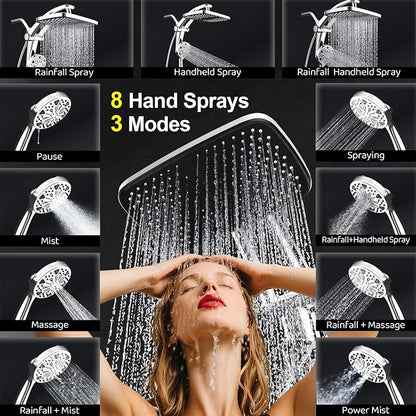 Rain Shower Head with filtered Handheld High Pressure rainfall Shower Heads with Handheld Spray Combo Adjustable one-piece stand daul shower head Built-in Magnetic Docking and Power Jets