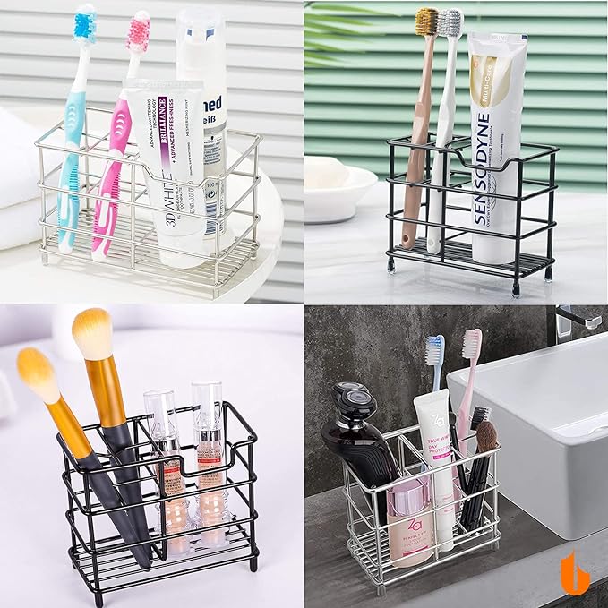 Urbanstrive 304 Stainless Steel Bathroom Toothbrush Holder Toothpaste Holder Stand Bathroom Accessories Organizer (Black, Large)