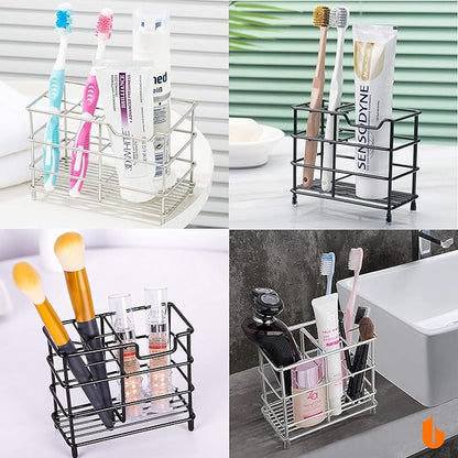 Urbanstrive 304 Stainless Steel Bathroom Toothbrush Holder Toothpaste Holder Stand Bathroom Accessories Organizer (Black, Large)