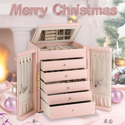 Dajasan Jewelry Box for Girls Women, 6-Tier Large Jewelry Organizer Box, Jewelry Storage Organizer, Jewelry Gift Box for Christmas, Valentine's Day, Birthday, Mother's Day (Pink)