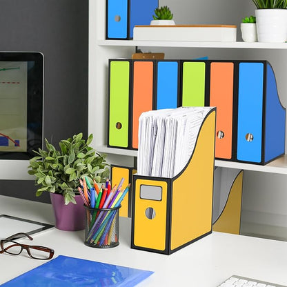 Simple Houseware 6-Pack Magazine File Holder Box, Foldable Cardboard Organizer with Label Slot, Multicolor