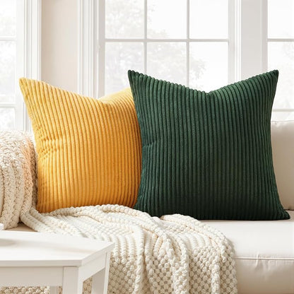 Topfinel Green Rust Throw Pillow Covers 18x18 Inch Set of 4 Mordern Nordic Boho Farmhouse Cushion Covers Soft Corduroy Fall Home Decor for Couch Bed Sofa Living Room