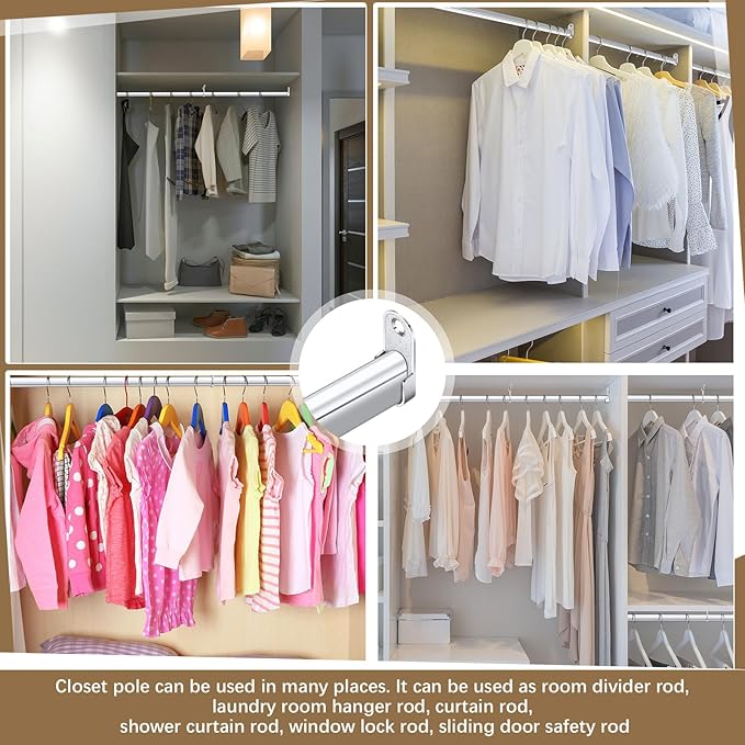 Tandefio Chrome Closet Rod 92 Inch with Oval Closet Rod 6 End Supports for Laundry Room Hanging Clothes Waterproof Shower for Curtains (Silver,2 Sets)