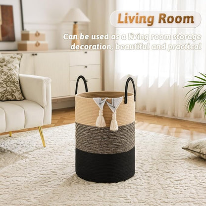 Artfeel Laundry Basket,Woven Cotton Rope Laundry Hamper,100L for Decorative Storage of Dirty Clothes,Toys and Blankets in Bathroom,Bedroom and Living Room