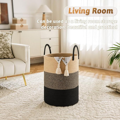 Artfeel Laundry Basket,Woven Cotton Rope Laundry Hamper,40L for Decorative Storage of Dirty Clothes,Toys and Blankets in Bathroom,Bedroom and Living Room