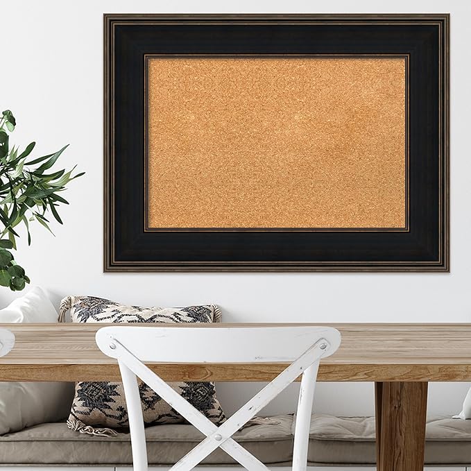 Amanti Art Natural Cork Board for Wall, 24x32 Vision Board with Brown Wood Frame, Medium Corkboard Office Decor for Home Organization, Casual Corkboard Pinboard to Display Items for Home Organization