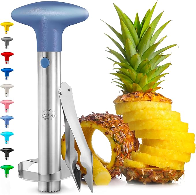 Zulay Kitchen Pineapple Corer and Slicer Tool – Stainless Steel Pineapple Cutter with Eye Remover Tool – Ergonomic Handle & Easy Core Remover – Reinforced Heavy-Duty Blade – Periwinkle Blue