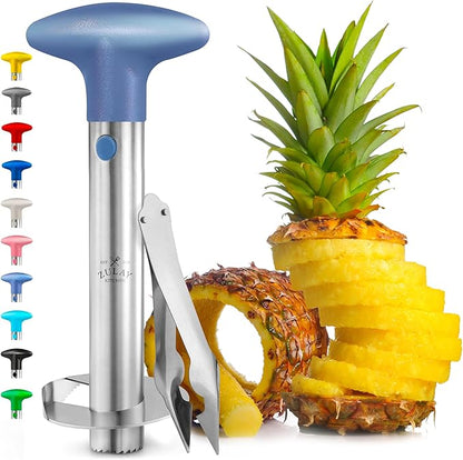 Zulay Kitchen Pineapple Corer and Slicer Tool – Stainless Steel Pineapple Cutter with Eye Remover Tool – Ergonomic Handle & Easy Core Remover – Reinforced Heavy-Duty Blade – Periwinkle Blue
