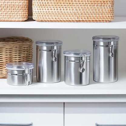 Oggi 36-Ounce Stainless Steel Canister with Clear Acrylic Lid and Locking Clamp