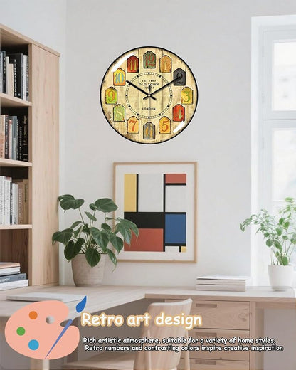 Decorative Wall Clocks Batterys Operated, Retro Wall Clock with Glass Dial, 12-Inch Dial with Roman Numerals, Silent and No Ticking, Suitable for Living Room, Bedroom, Dining Area, Workspace
