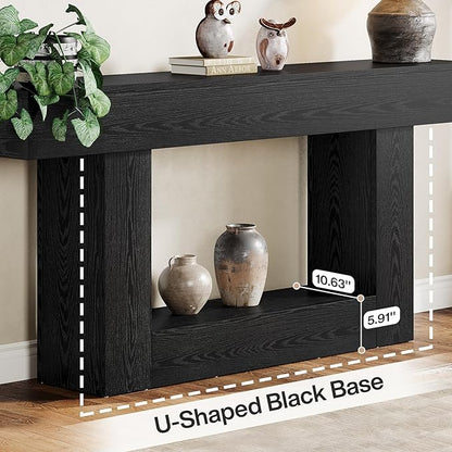 Tribesigns 63" Console Table, Farmhouse 2-Tier Entryway Table with U-Shaped Base, Narrow Long Wood Sofa Table Behind Couch Table for Living Room, Hallway, Foyer, Black