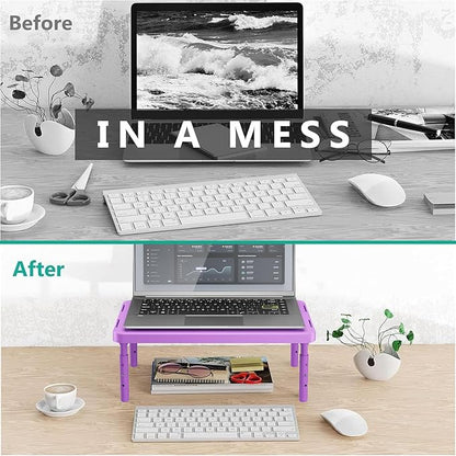 WALI Computer Monitor Stand for Desk, Adjustable Laptop Riser, Desk Monitor Stand Underneath Storage for Office, Home, School Supplies (PTT001-V), 1 Pack, Violet