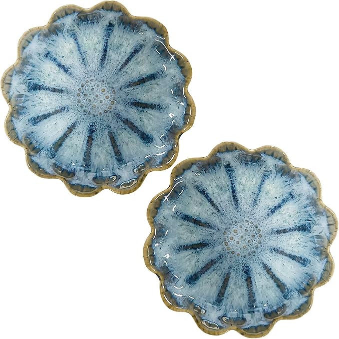 Lotus Ceramic Jewelry Tray, Small Trinket Jewelry Ring Holder Organizing Dish, for Parents Daughter Friends Sister, Birthday Gifts for Women, Retro Blue