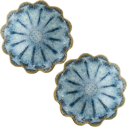 Lotus Ceramic Jewelry Tray, Small Trinket Jewelry Ring Holder Organizing Dish, for Parents Daughter Friends Sister, Birthday Gifts for Women, Retro Blue