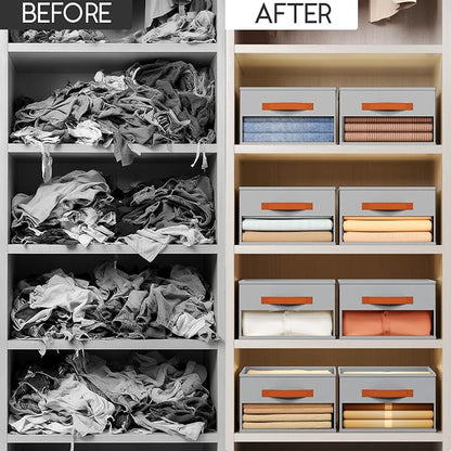 Homsorout Drawer Organizers and Storage - 12 Pack Foldable Pants Organizer with Clear Window & Handles, Fabric Closet Organizer for Clothes, Jeans, Sweaters, Towels, T-shirt, Scarf (Grey)