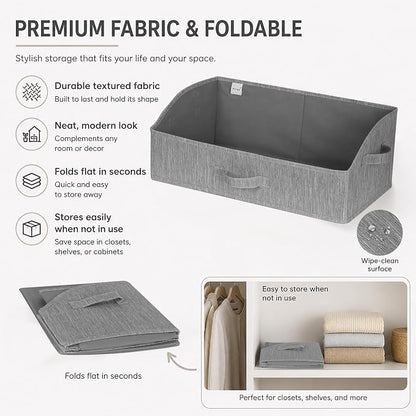 WUIKE Trapezoid Storage Bins for Closet Organizers and Storage, Fabric Closet Bins with Handles, Foldable Storage Baskets for Clothes, Purse, Blanket, Light Gray, Extra Large, 3-Pack