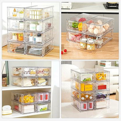 Clemate 8Pack Stackable Kitchen Storage Organizer,Pantry Organizers and Storage,Foods Organizer Bins with Handles, Easily Assemble for Bathroom, Kitchen, Refrigerator, Pantry, Cabinet, Closet