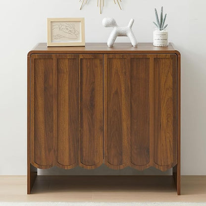 ORRD Sideboard Buffet Cabinet Set of 2, Accent Storage Cabinets with 2 Doors, Farmhouse Wood Cabinet with Adjustable Shelves and Wave Panel for Living Room, Dining Room, Entry - Walnut | 2 Doors, Adjustable Shelves, Wave Panel