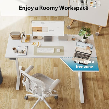 Agilestic Electric Standing Desk, L-Shaped 59 Inches Height Adjustable Desk, Sit and Stand up for Work Office Home, Ergonomic Rising Computer Table for Home Office with Splice Board, White