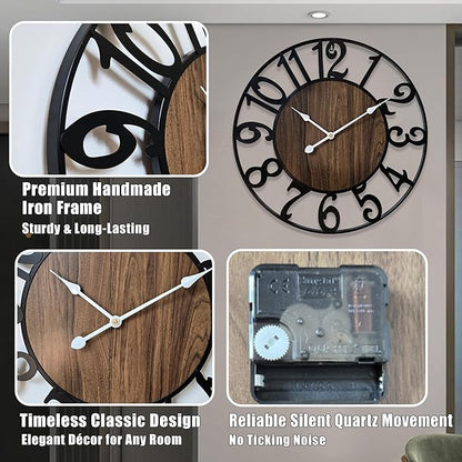 Secbeok 30 Inch Large Wall Clock for Living Room Bedroom Kitchen Mantel Decor, Battery Operated Decorative Quiet Ticking Metal Round Modern Farmhouse Arabic Numerals Big Clock Wall Decor