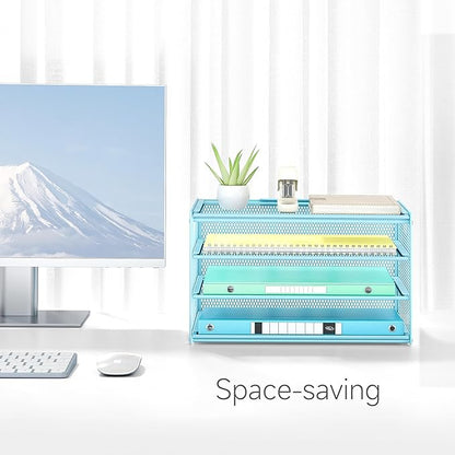 Lavatino 3-Tier Letter Tray Desk Paper Organizer – Blue Mesh Metal File Tray Organizer for Desk, Office Supplies & Home Organization | Fits A4/Letter Paper, Mail, Magazines and Office Accessories