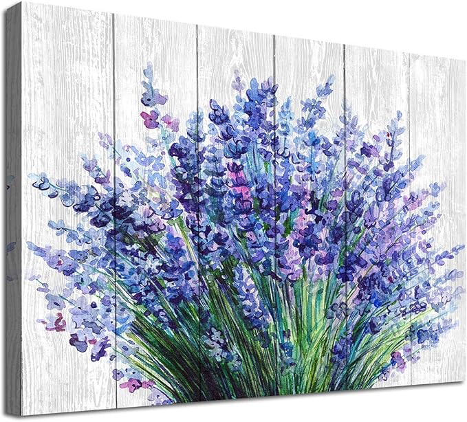 arteWOODS Lavender Wall Art Bathroom Decor Blue Flowers Canvas Picture Watercolor Painting Canvas Prints Bedroom Wall Decor Modern Blossom Canvas Art for Office Kitchen Home Decoration 16x24IN