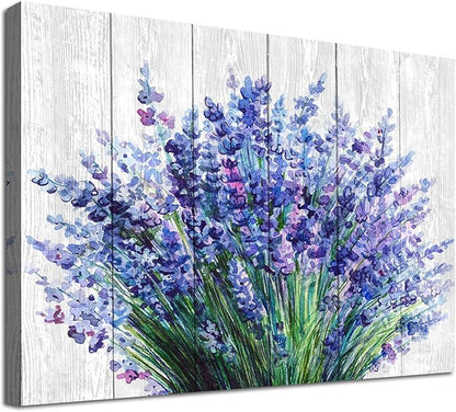 arteWOODS Lavender Wall Art Bathroom Decor Blue Flowers Canvas Picture Watercolor Painting Canvas Prints Bedroom Wall Decor Modern Blossom Canvas Art for Office Kitchen Home Decoration 16x24IN