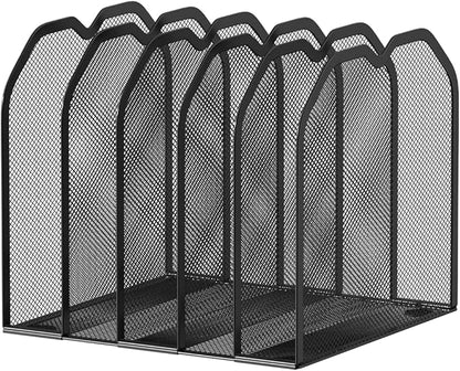Black 5-Section File Folder Organizer for Desk – Metal Vertical File Holder, Desktop File Organizer Vertical Stand, Letter/A4 Folder Rack, Upright File Sorter