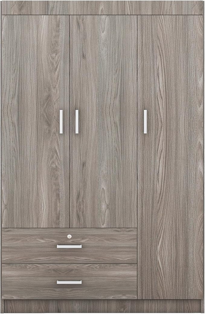 3 Door Wardrobe Cabinet Closet with Storage Drawers, Shelves and Hanging Rail for Clothes, Bedroom Organizer Funiture