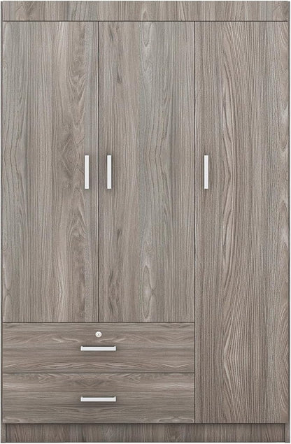 3 Door Wardrobe Cabinet Closet with Storage Drawers, Shelves and Hanging Rail for Clothes, Bedroom Organizer Funiture