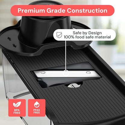 Fullstar Mandoline Slicer for Kitchen, Fruit Cutter, Cheese Grater, Cucumber Slicer, Veggie Spiralizer, Food Cutter & Kitchen Gadgets & Gifts with Safety Glove (6 in 1, Black)