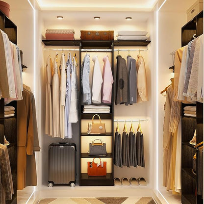 48" Closet Organizer System, 4FT Closet System for Small Closets with 4 Hanging Rods & 3 Shelves, 80"H Small Closet Organizers and Storage for Bedrooms, Cloakrooms, Black