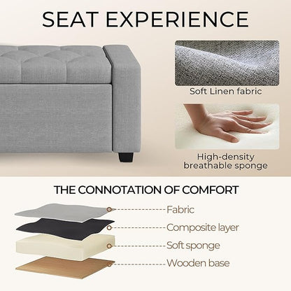 Storage Ottoman Bench,Large Entryway Ottoman with Storage, Rectangular Bench with Cushion and Safety Hinge