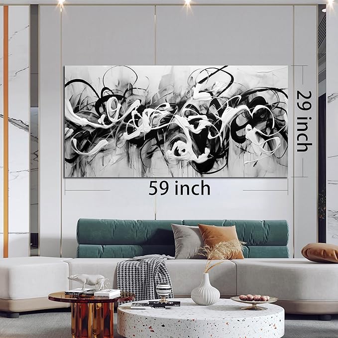 Abstract Canvas Wall Art for Living Room Bedroom Office Black and White Wall Art Abstract Line Picture Framed Wall Decor Modern Canvas Prints 29x59 In