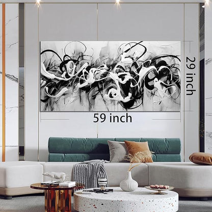 Abstract Canvas Wall Art for Living Room Bedroom Office Black and White Wall Art Abstract Line Picture Framed Wall Decor Modern Canvas Prints 29x59 In