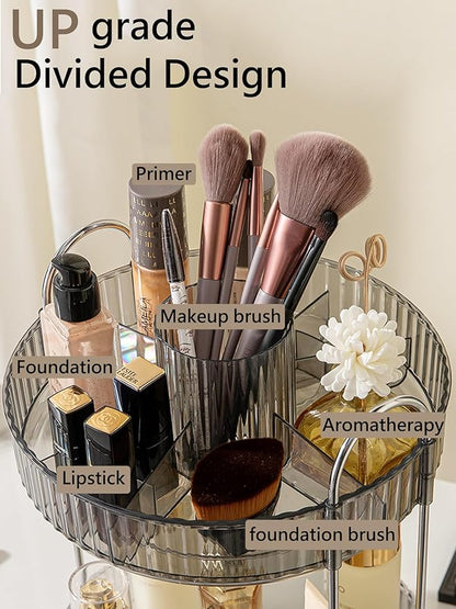 Asayuee 360 Rotating Makeup Organizer,2 Tier Large Capacity Make Up Organizers and Storage,Skincare Perfume Vanity Organizers,Bathroom Cosmetics Storage Organizer Countertop(Grey)