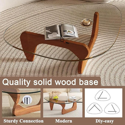 Mid Century Modern Glass Coffee Table, Coffee Table for Living Room, Noguchi Coffee Tables,Suitable for Bedroom Living Room Reception Office Tables (Walnut/Transparent, ML)