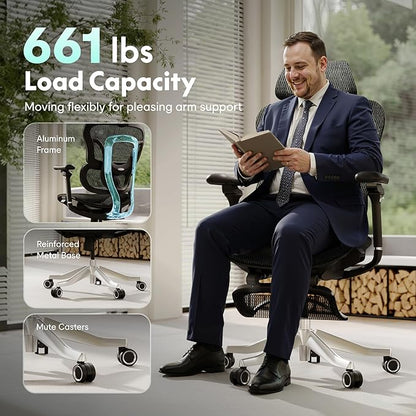 FLEXISPOT ErgoX Max Ergonomic Office Chair with footrest Black - Aluminum Alloy Frame & Base, 661 lb Capacity, 5D Armrests, 4D Adaptive Lumbar & 4D Headrest