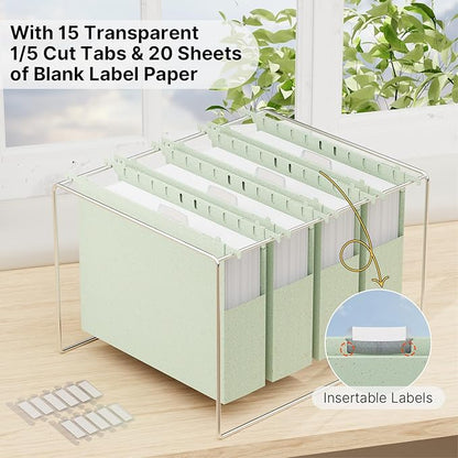 XINGIA Wheat Straw Plastic Hanging File Folders Letter Size,Heavy Duty 2 Inch Expansion,12 Pack Extra Capacity Hang Folders for Filing Cabinet,File Organizer with Insertable Tabs(Morandi Green)