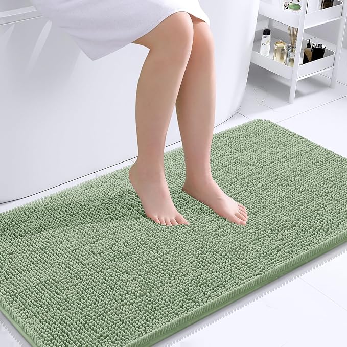 OLANLY Large Bathroom Rugs 40x24, Extra Soft Absorbent Chenille Bath Rugs, Rubber Backing Quick Dry, Machine Washable Bath Mats for Bathroom Floor, Tub and Shower, Home Decor Accessories, Sage Green