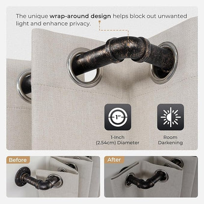 Zeerobee Curtain Rods for Windows 32 to 48, 1 Inch Industrial Wrap Around Vintage Bronze Curtain Rod, Indoor/Outdoor Room Divider Adjustable Drapery Pole, 32"-48"