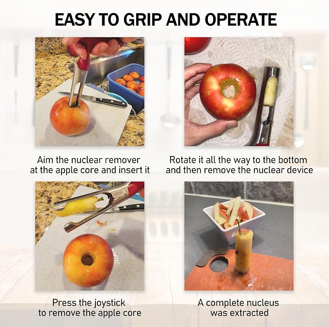 Apple Corer Remover - Apple Corer Tool, 304 Stainless steel, serrated blade, used for Coring apples, Red & Black Set of 2