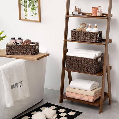 GRANNY SAYS Storage Baskets for Shelves, Waterproof Basket Set for Organizing, Toilet Wicker Basket Tank Topper, Wicker Baskets with Handles, Dark Brown, 3-Pack