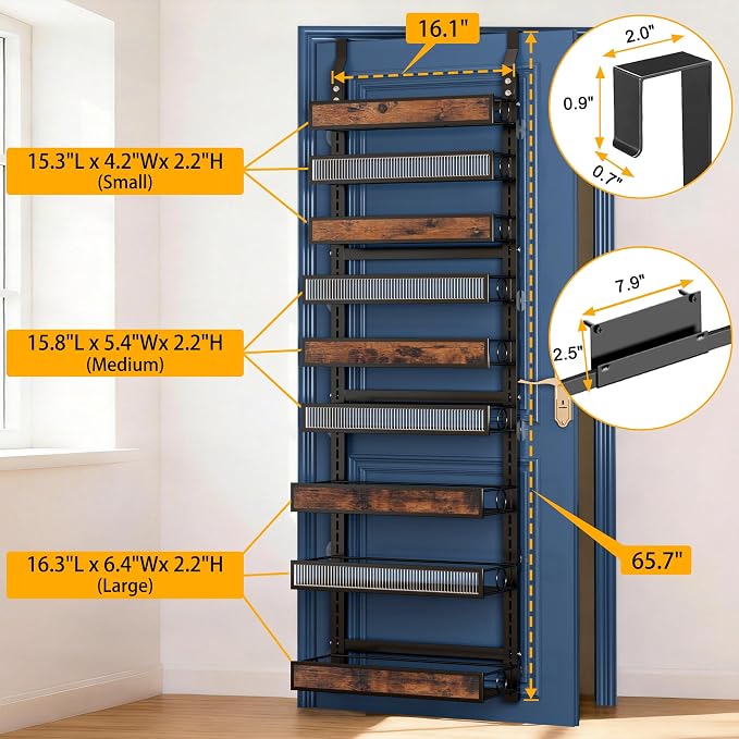 9 Tier Over the Door Pantry Organizer 2 IN 1 Hanging or Wall Mounted Spice Rack with Adjustable Basket,Heavy Duty Seasonning Storage Shelf for Kitchen Pantry and Bathroom Black