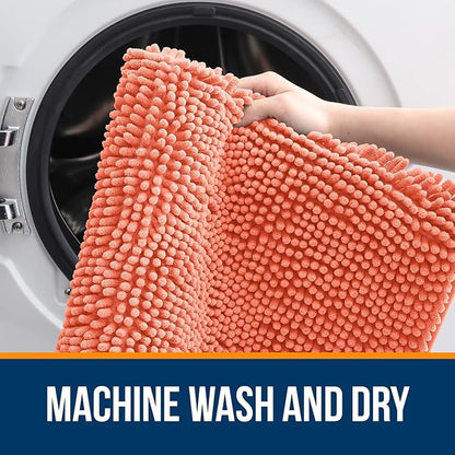 OLANLY Bathroom Rugs 34x21, Extra Soft Absorbent Chenille Bath Rugs, Rubber Backing Quick Dry, Machine Washable Bath Mats for Bathroom Floor, Tub and Shower, Home Decor Accessories, Coral
