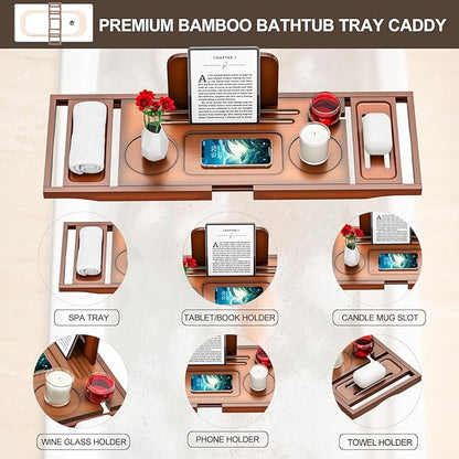 Banlilu Bathtub Tray - Bath Tray Expandable - Bath Tub Tray Table for Bathtub, Ajustable Size, Fits Most Tubs